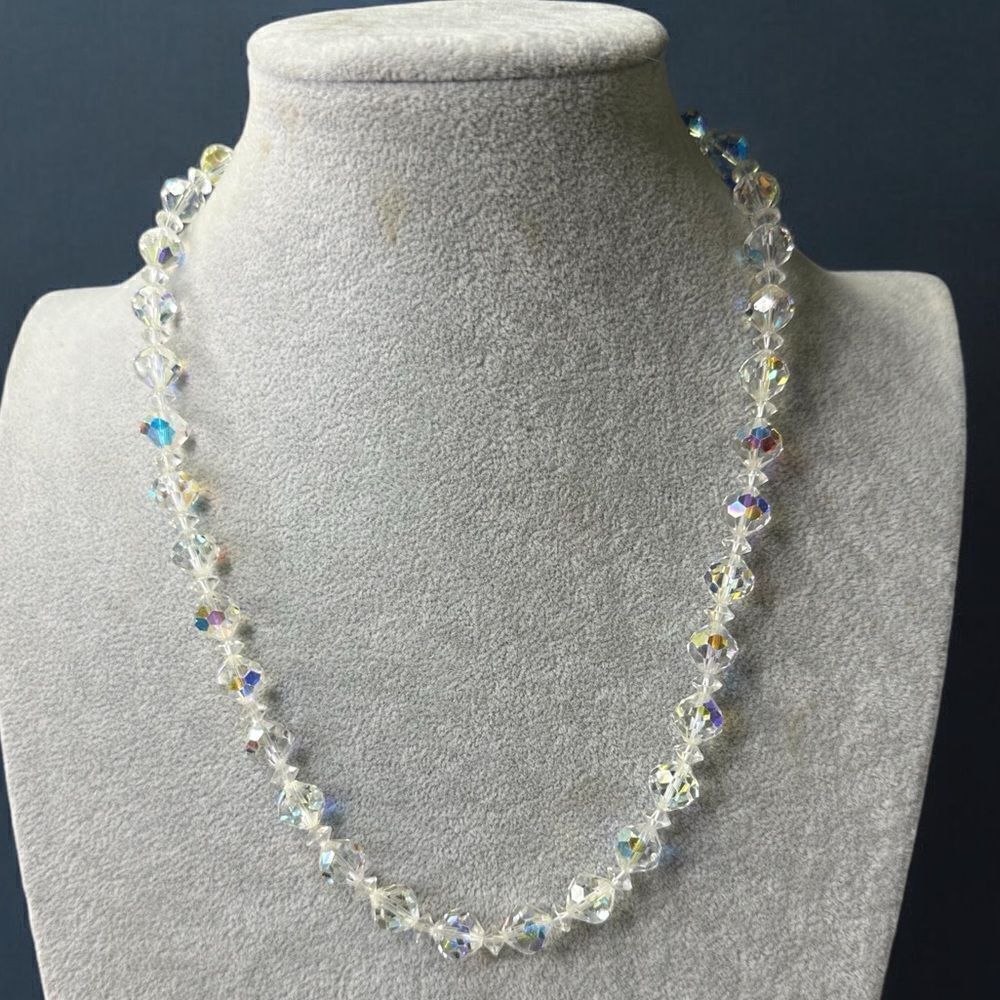 Vintage AB Genuine Crystal Necklace Aurora Borealis Mid Century Modern 20” - Picture 2 of 4